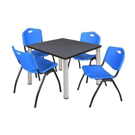 Kee Kee Square Table & Chair Set, Wood, Metal, Plastic Top, Grey TB3636GYBPCM47BE